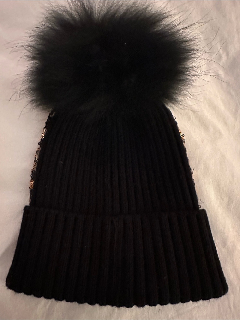 Bari Lynn Stylish Sequin Leopard Pom Beanie - Black - Picture 2 of 4